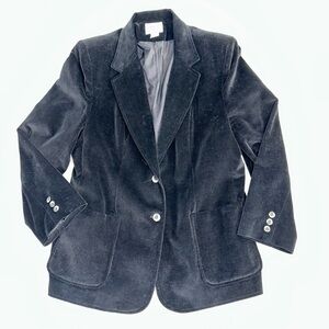 Vintage 90s Foundasco Black Velvet Blazer Cotton Minimalist Luxe Jacket 40